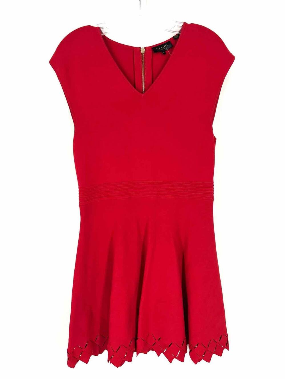 Ted Baker Size 5 Red Textured Cut-Outs Designer Dress